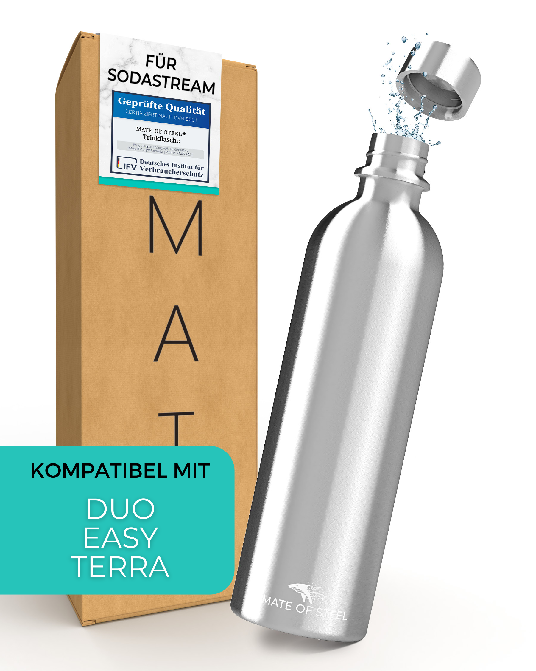 Isolierflasche MATE OF STEEL - Dory- 0.80L Edelstahl-Isolier-Flasche für SodaStream